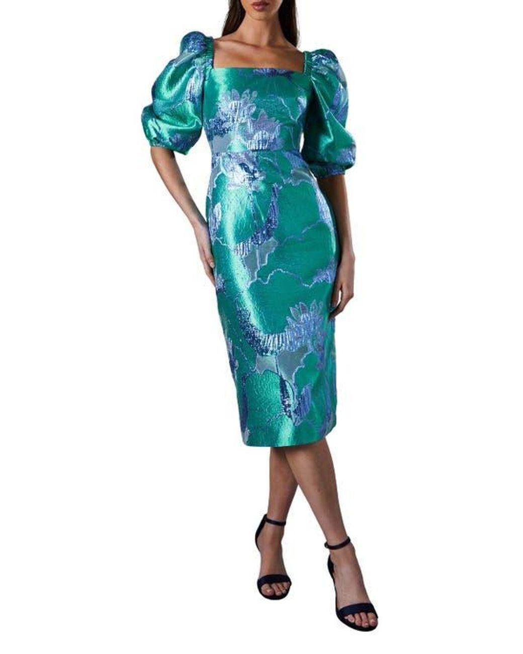 bubble sleeve jacquard dress ブルー Coast Bubble Sleeve Jacquard Dress in Blue | Lyst