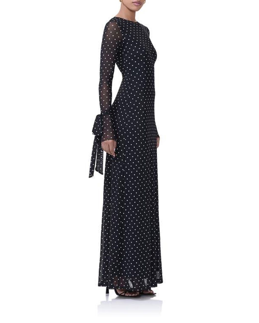 AFRM Marion Tie Cuff Long Sleeve Backless Mesh Maxi Dress in Black | Lyst