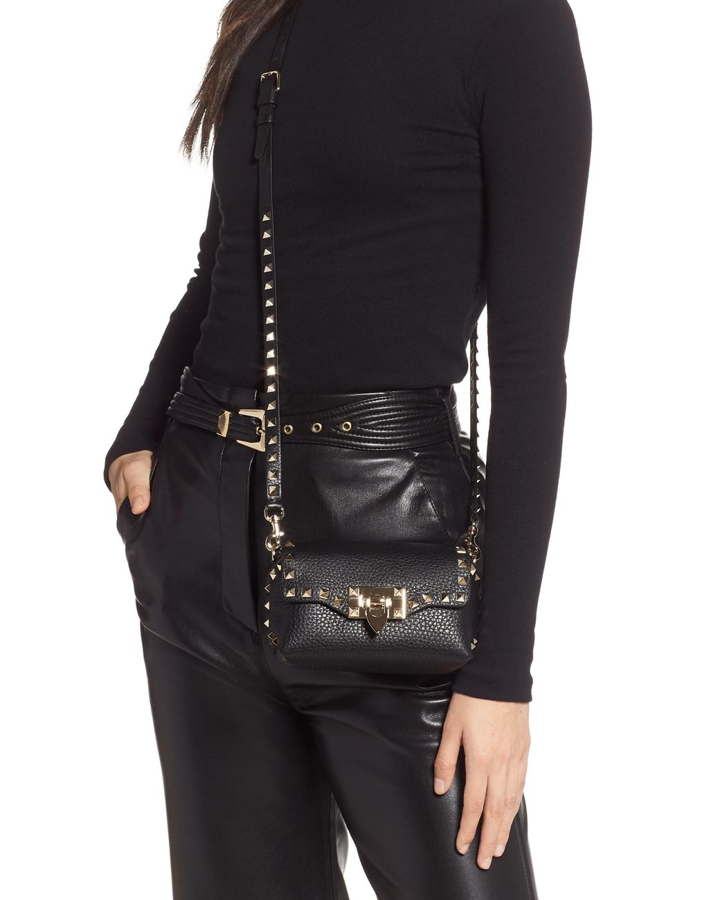 rockstud mini calfskin leather crossbody