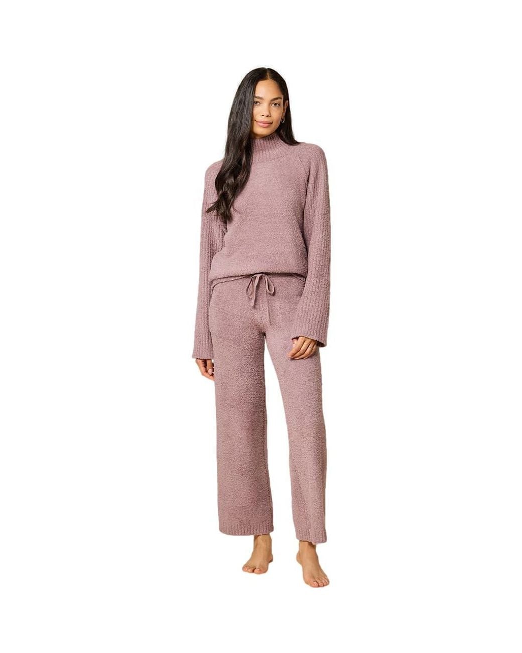 Softies Pink Solid Marshmallow Rib Mock Neck With Long Pant