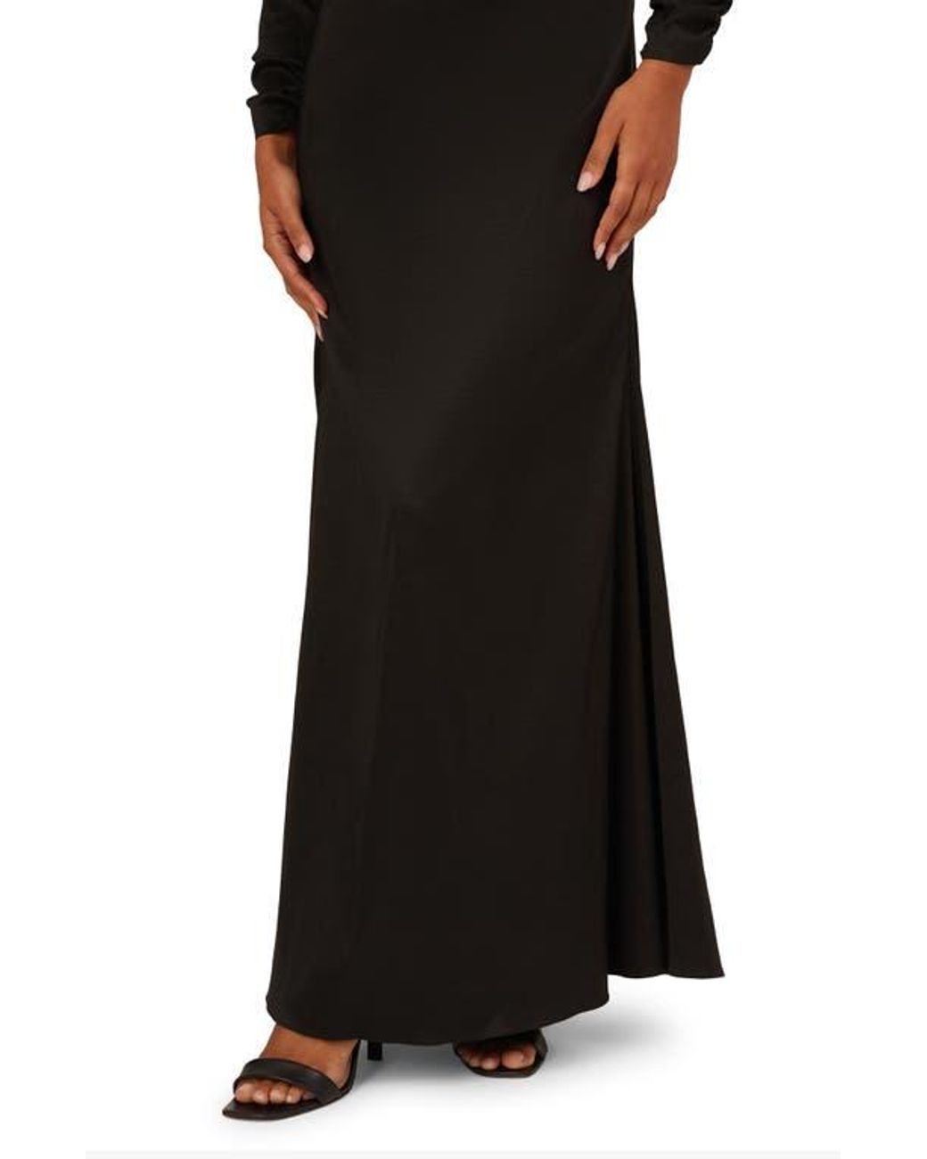 Adrianna Papell Long Sleeve Stretch Taffeta Tuxedo Gown in Black | Lyst