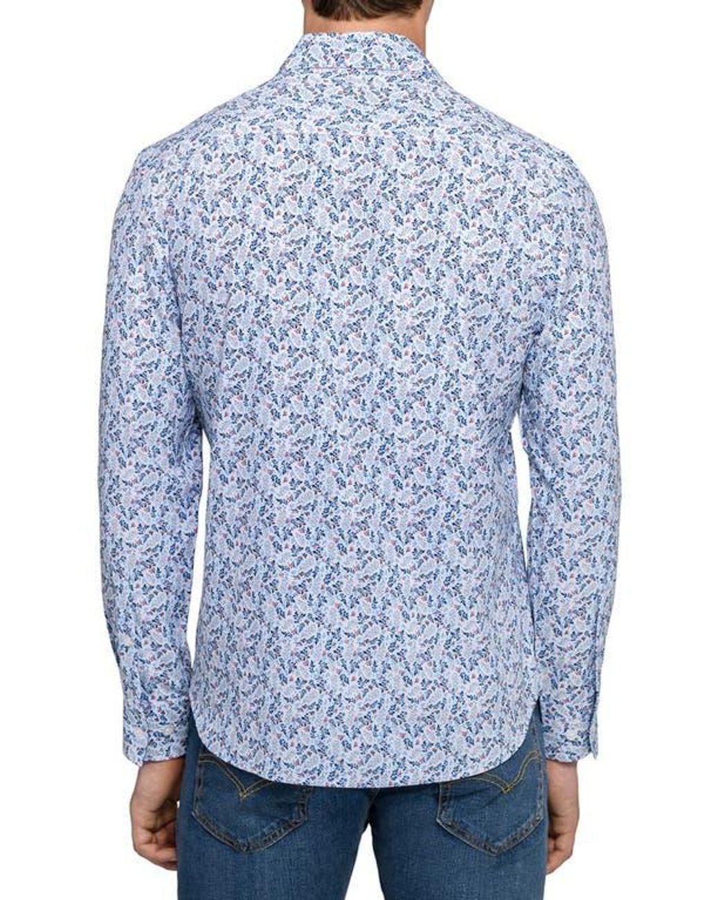 Con.struct Blue Fall Floral Woven Long Sleeve Basic for men