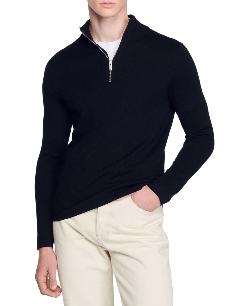 Sandro Blue Wool Sweater With Zip Collar for men