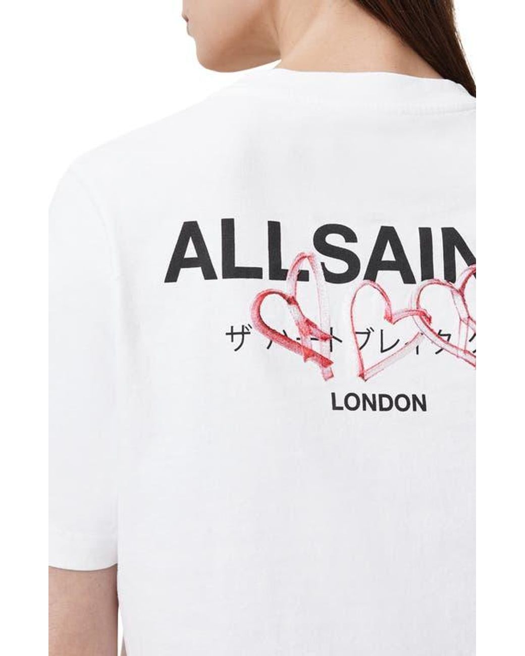 (取寄) オールセインツ レディース ハート リサ ティー AllSaints women Heart Lisa Tee Optic White AllSaints Amoré Lisa Heart Embroidered Cotton Graphic T