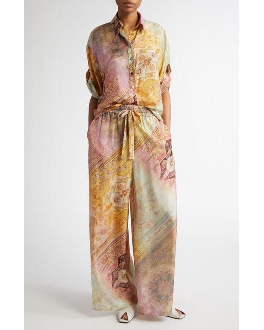 パンツ Zimmermann Tallow Relaxed Pants Zimmermann Tallow Relaxed Silk Wide Leg Pants | Lyst
