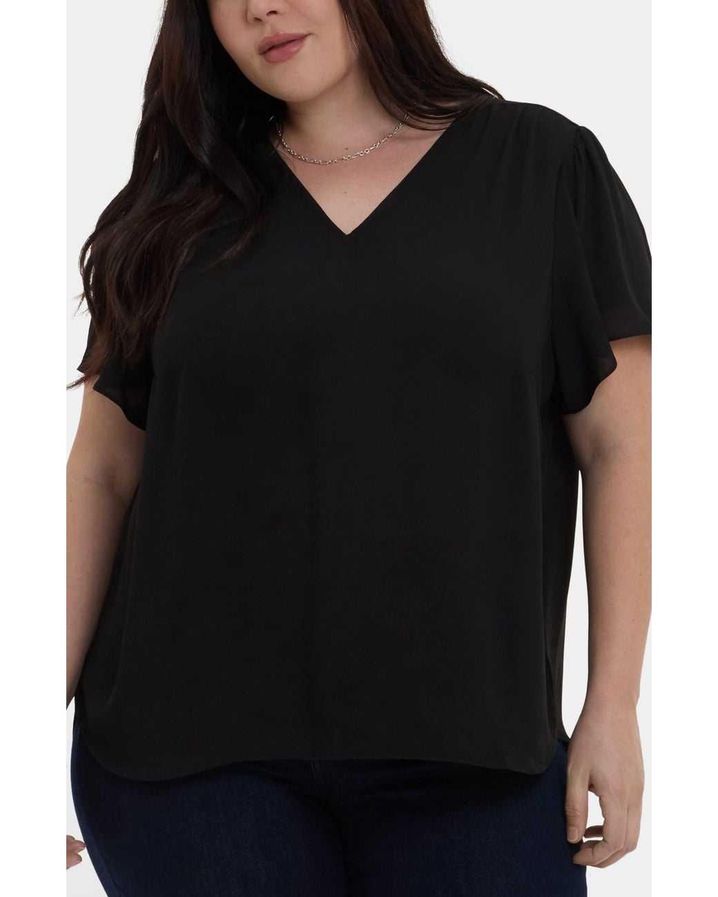 NYDJ Black Pintuck Flutter Sleeve Top