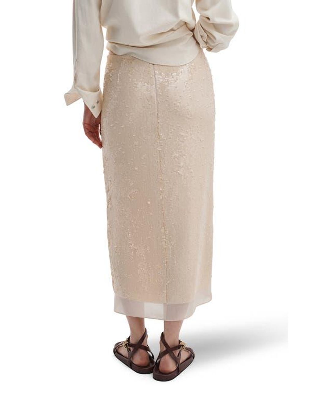 Rag & Bone Kali Sequin Midi Skirt in Natural | Lyst
