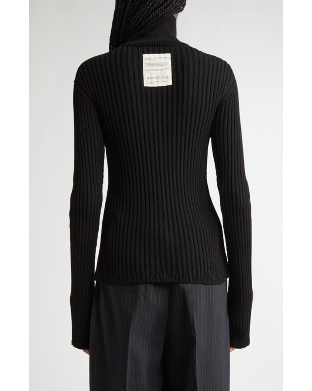 Acne Studios Koton Zip Cotton Rib Cardigan in Black | Lyst