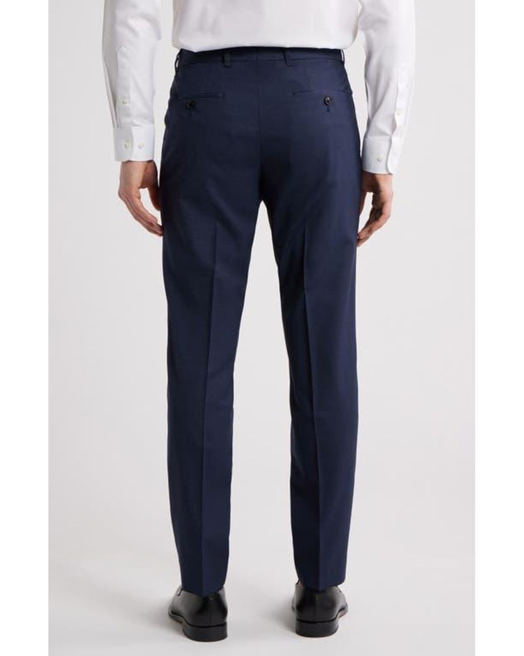 BOSS Genius Slim Fit Microcheck Flat Front Stretch Dress Pants in Blue for  Men | Lyst