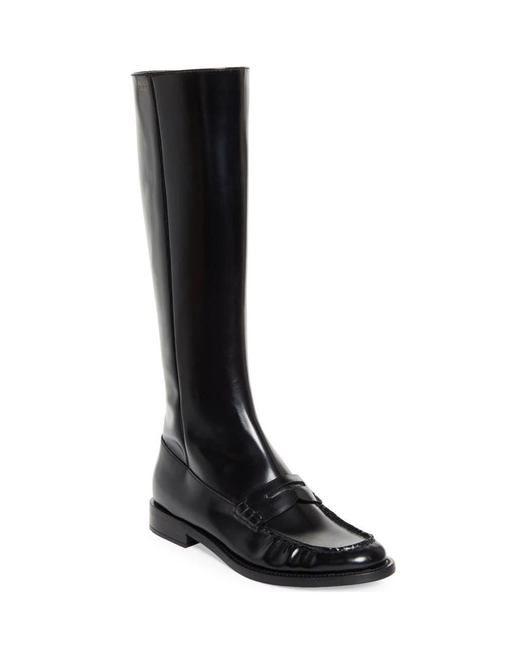 Prada Black Knee High Loafer Boot