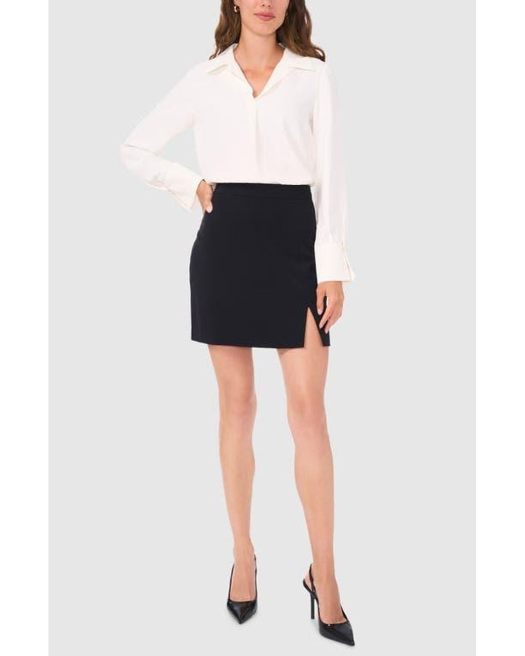 Halogen® White Split Cuff Button-Up Top