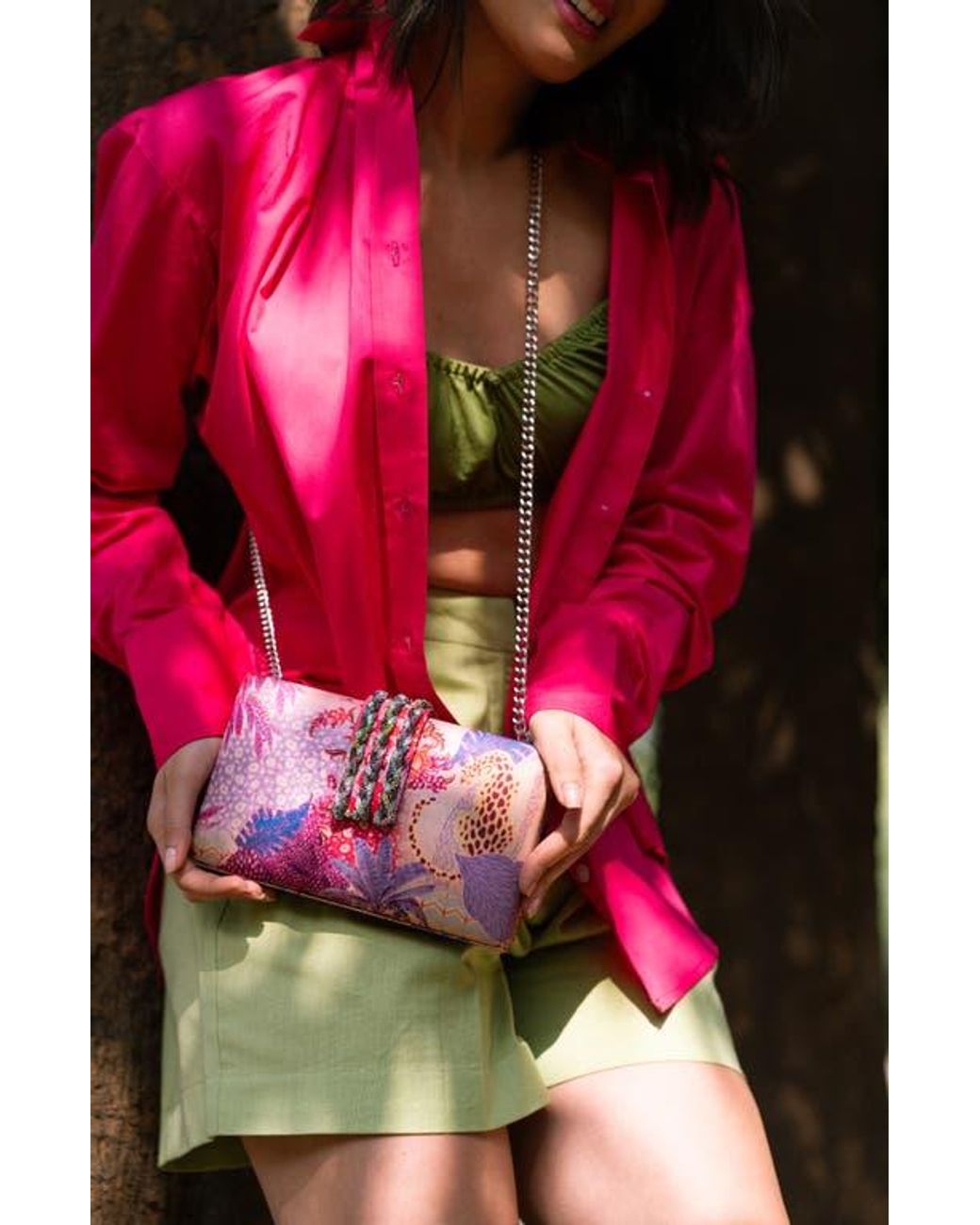 Simitri Red Printed Braid Clutch