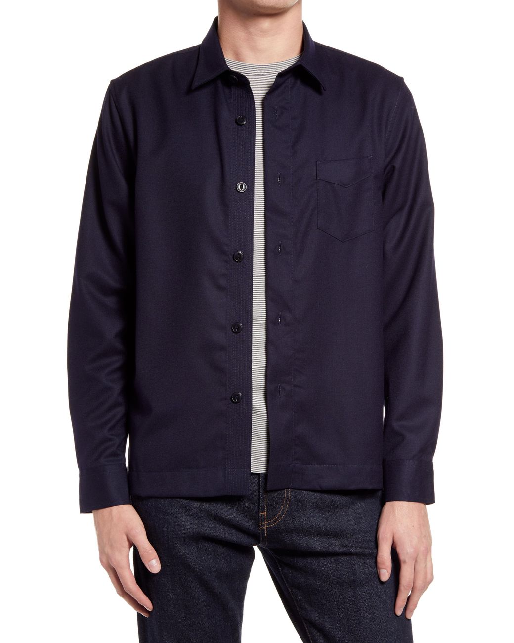 Officine Generale Solid Wool Flannel Button-up Shirt in Navy (Blue) for ...