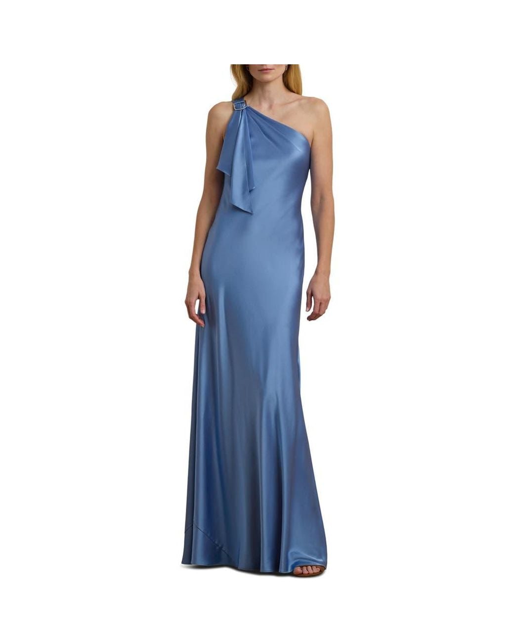 light blue drop waist dress Wedtrend Women Dusty Blue Bridesmaid Dress Sheath One-Shoulder Long Satin  Wedding Guest Dress – WEDTREND main image 1