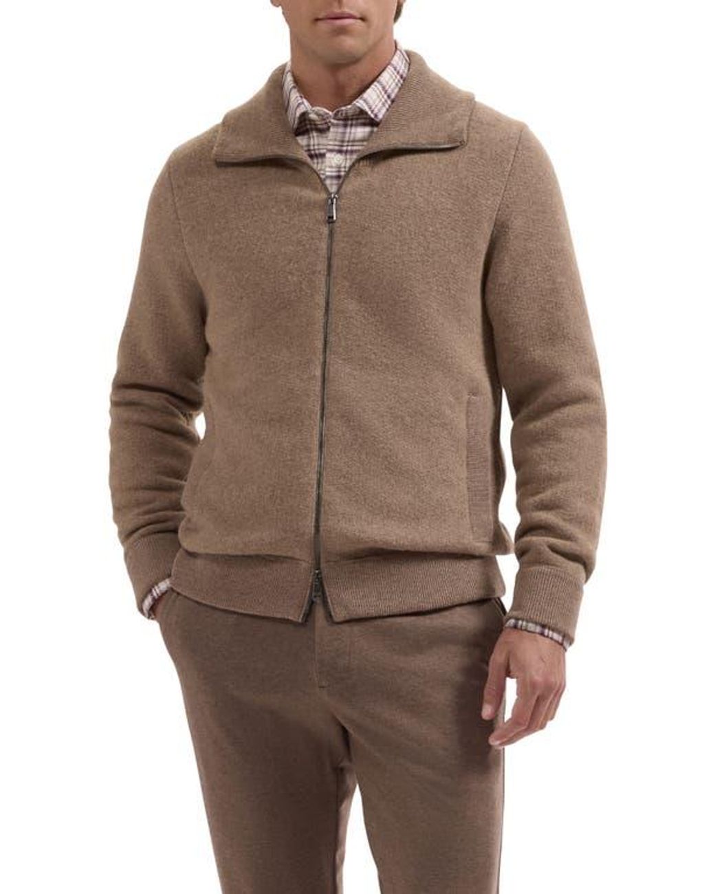 Bugatchi Brown Wool Blend Full Zip Sweater Jacket for men