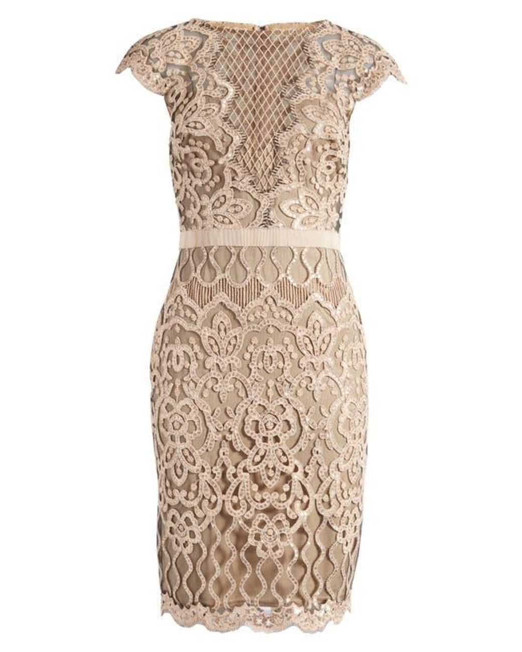 パーティードレス TadashiShoji  Sequin Corded Lace Cocktail Sheath Dress s-l400.jpg