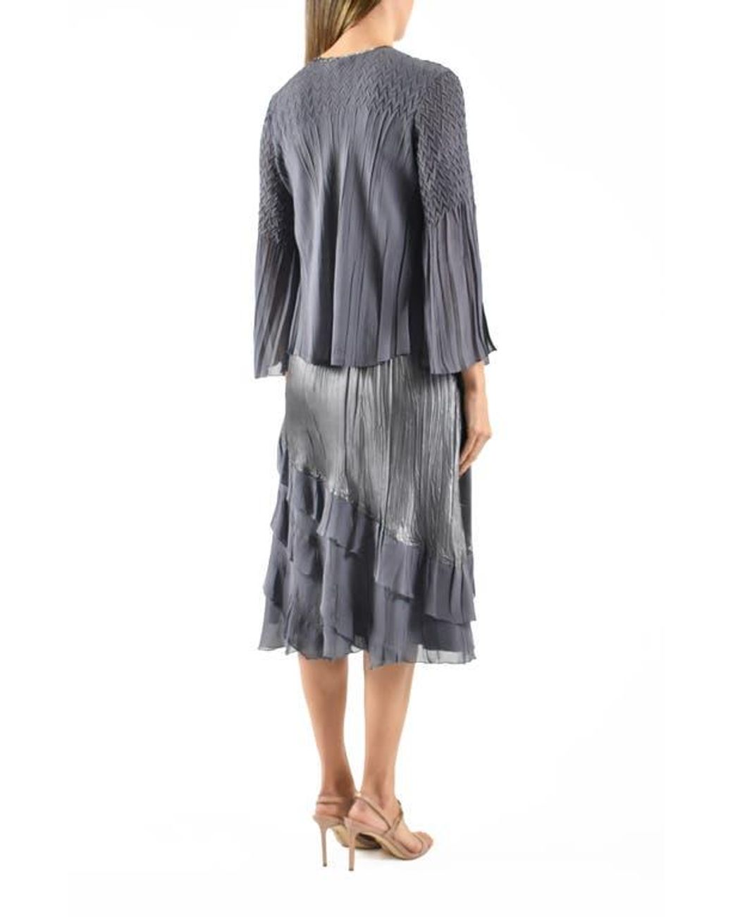 Komarov Tiered Charmeuse & Chiffon Cocktail Dress With Jacket in Gray | Lyst