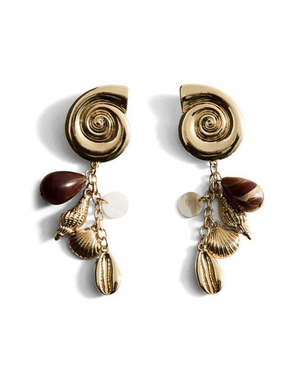 Mango Metallic Shell Pendant Drop Earrings