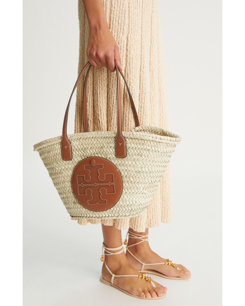 Tory Burch Ella Small Basket Straw Tote Bag in Brown