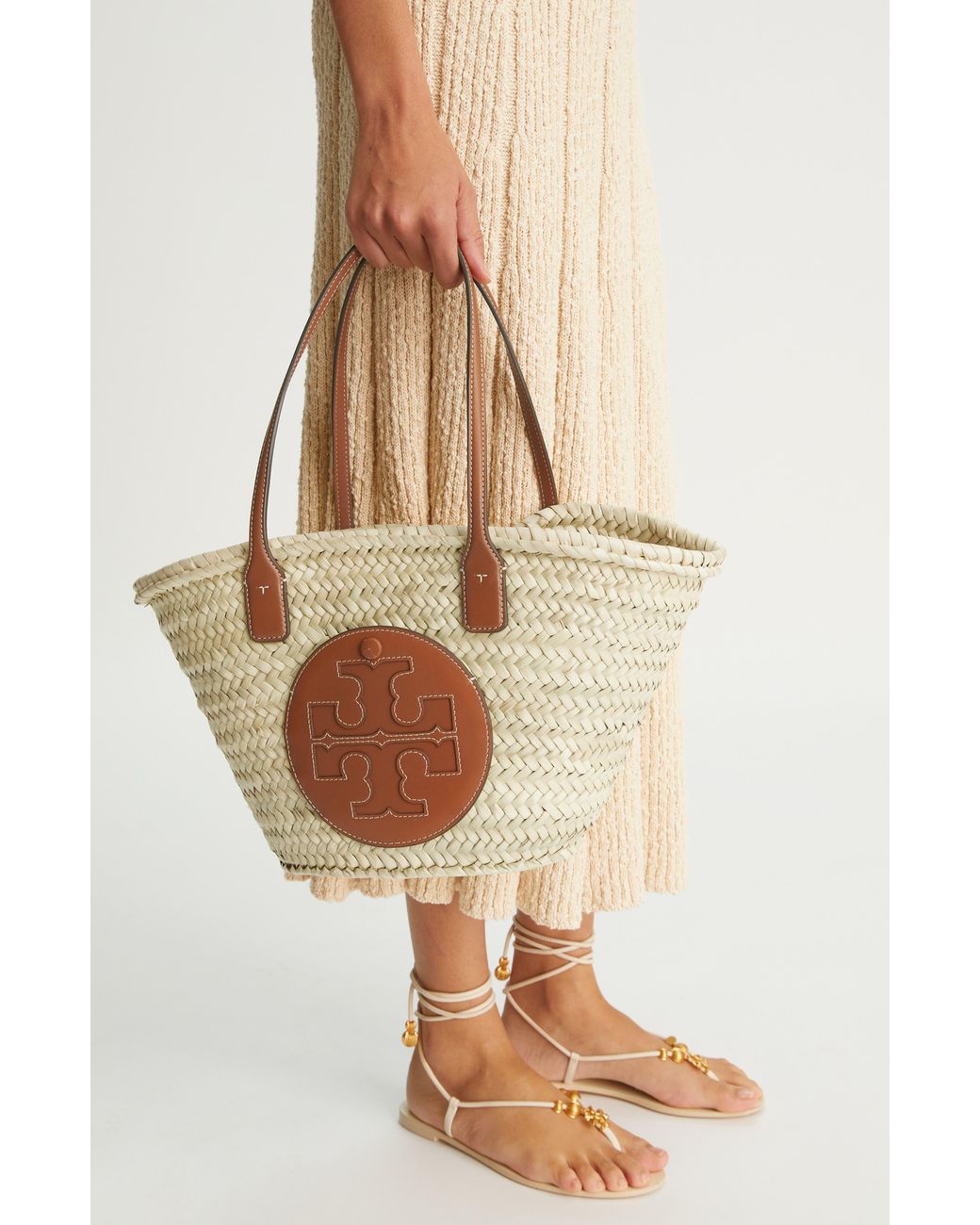 Tory Burch Ella Small Basket Straw Tote Bag