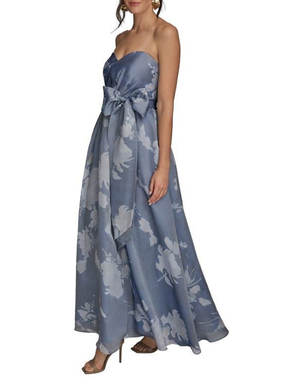 Donna Karan Floral Strapless Fit & Flare Gown in Blue | Lyst
