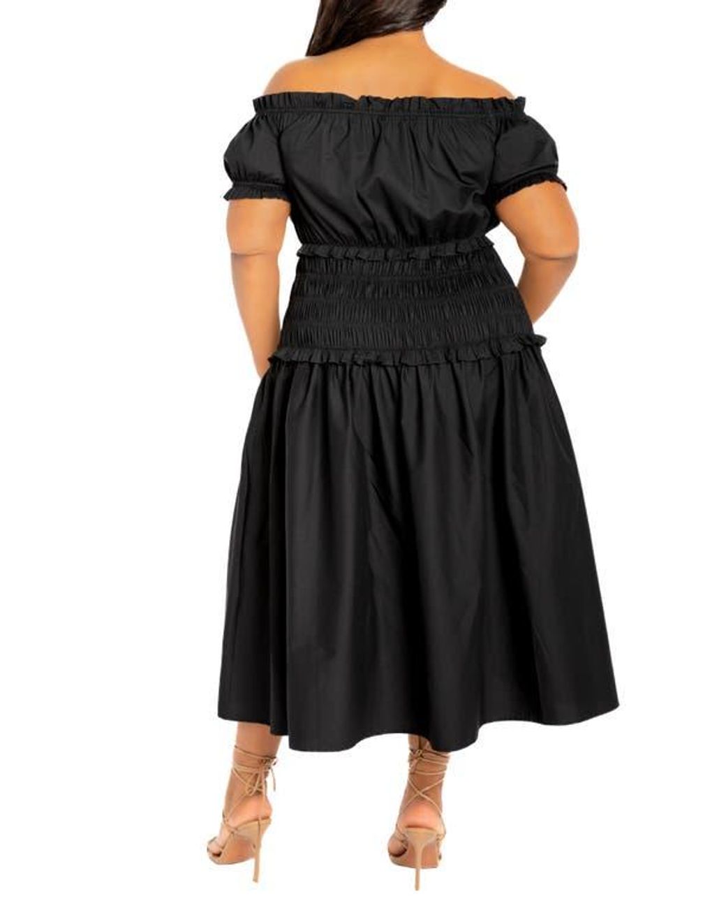 Buxom Couture Off The Shoulder Midi Dress in Black | Lyst