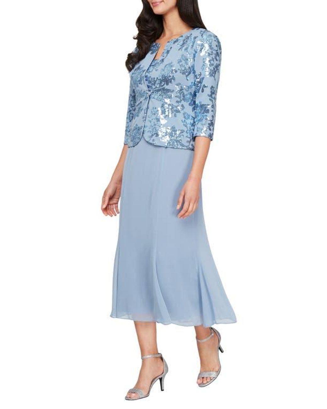 green emerald velvet dress Alex Evenings Women's Petite Two-Piece Embroidered Bolero and Column Gown - Navy main image 1