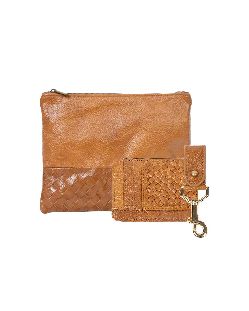 Deux Mains Brown Large Pouch, Key Chain & Slim Id Bundle