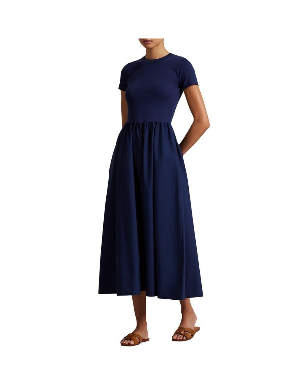 white christmas dresses Lauren Ralph Lauren Munzie Rib Knit Stretch Cotton Midi Dress In Light