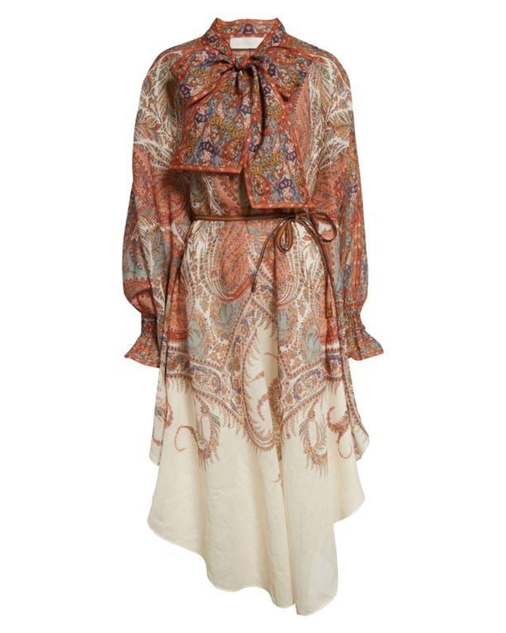 Zimmermann Rhiannon Paisley Tie Neck Long Sleeve Midi Dress | Lyst