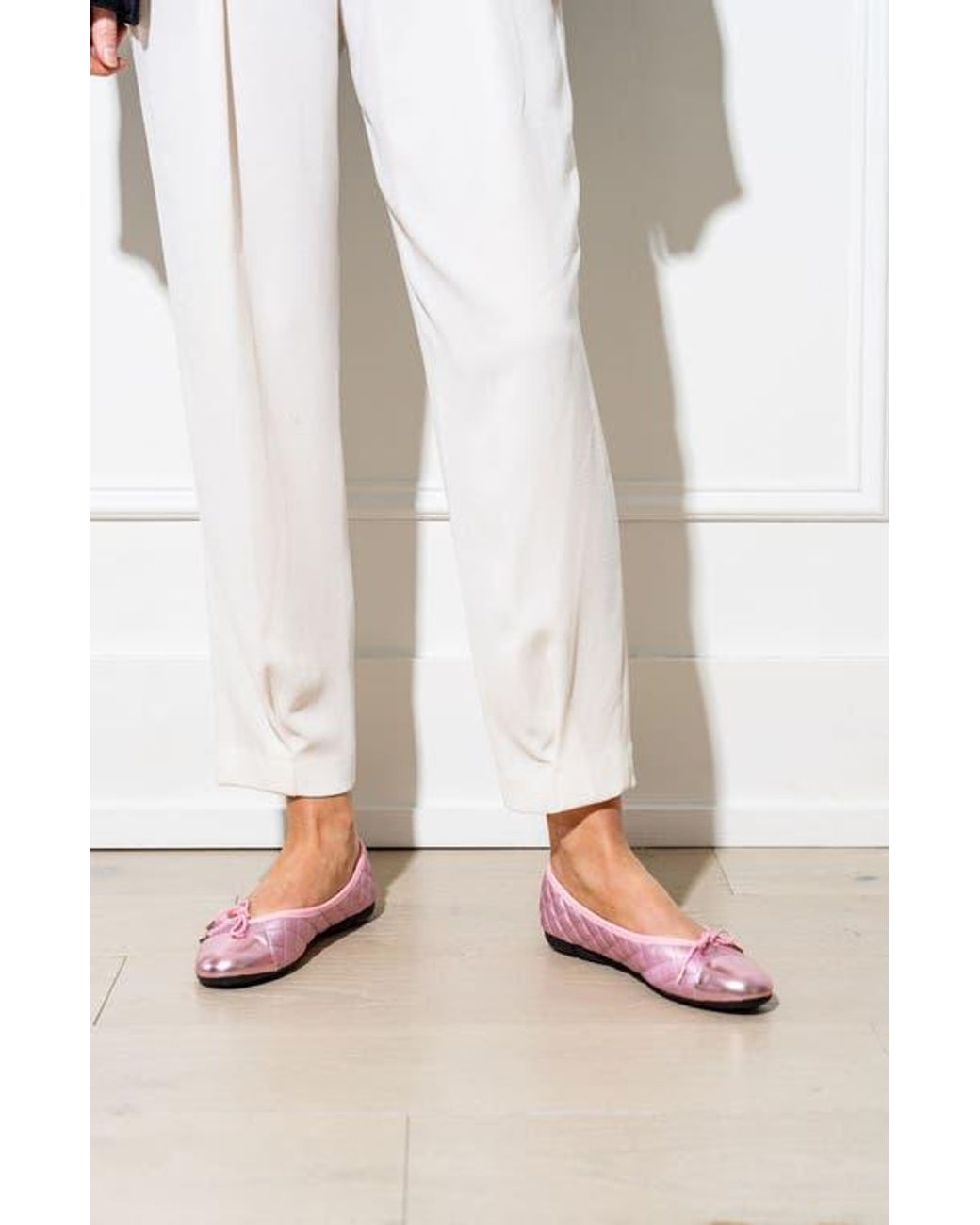 Paul Mayer Pink Best Cap Toe Quilted Ballet Flat