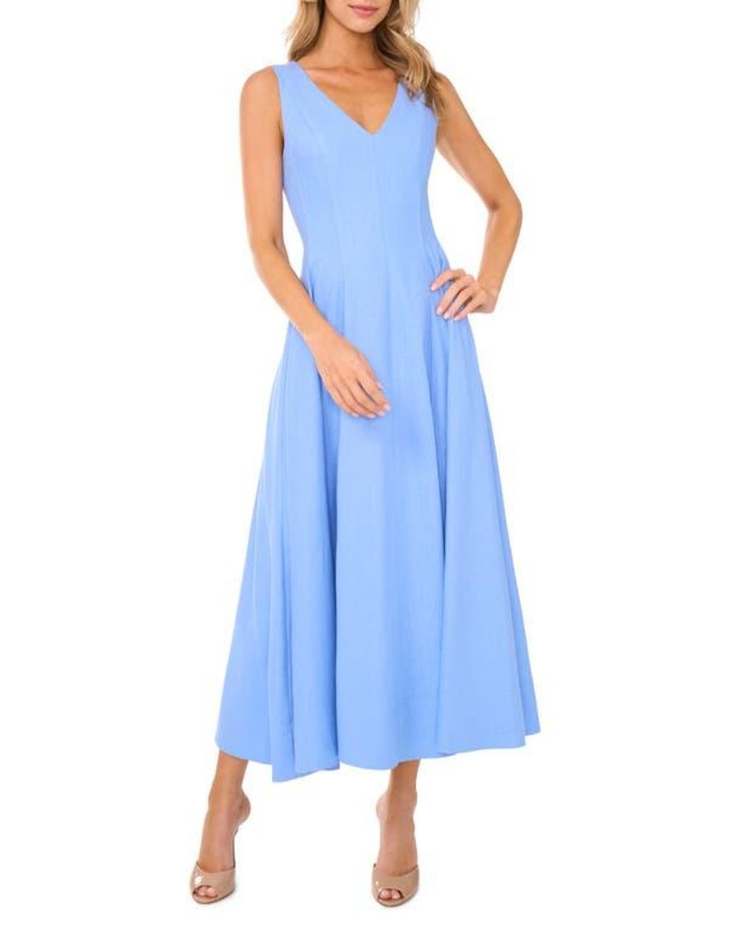 Ted Baker Pleated Waist Sleeveless Linen Blend Maxi Dress in Blue | Lyst