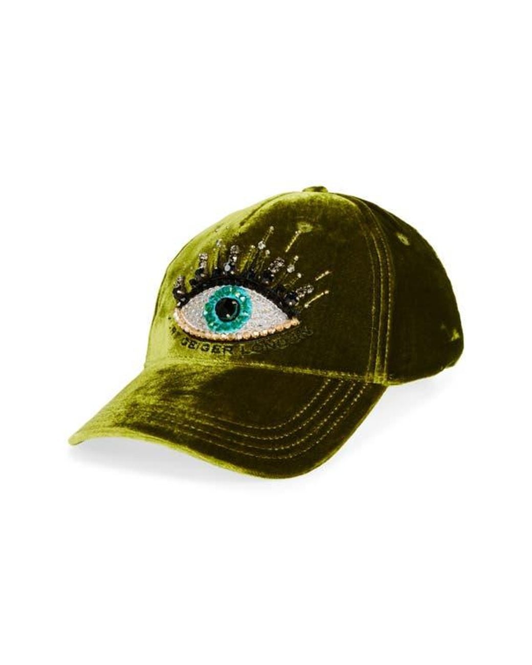 Kurt Geiger Velvet Green Evil Eye Cap OLIVE EYE Green Velvet Evil Eye Slip On Shoes by KURT GEIGER  main image 4