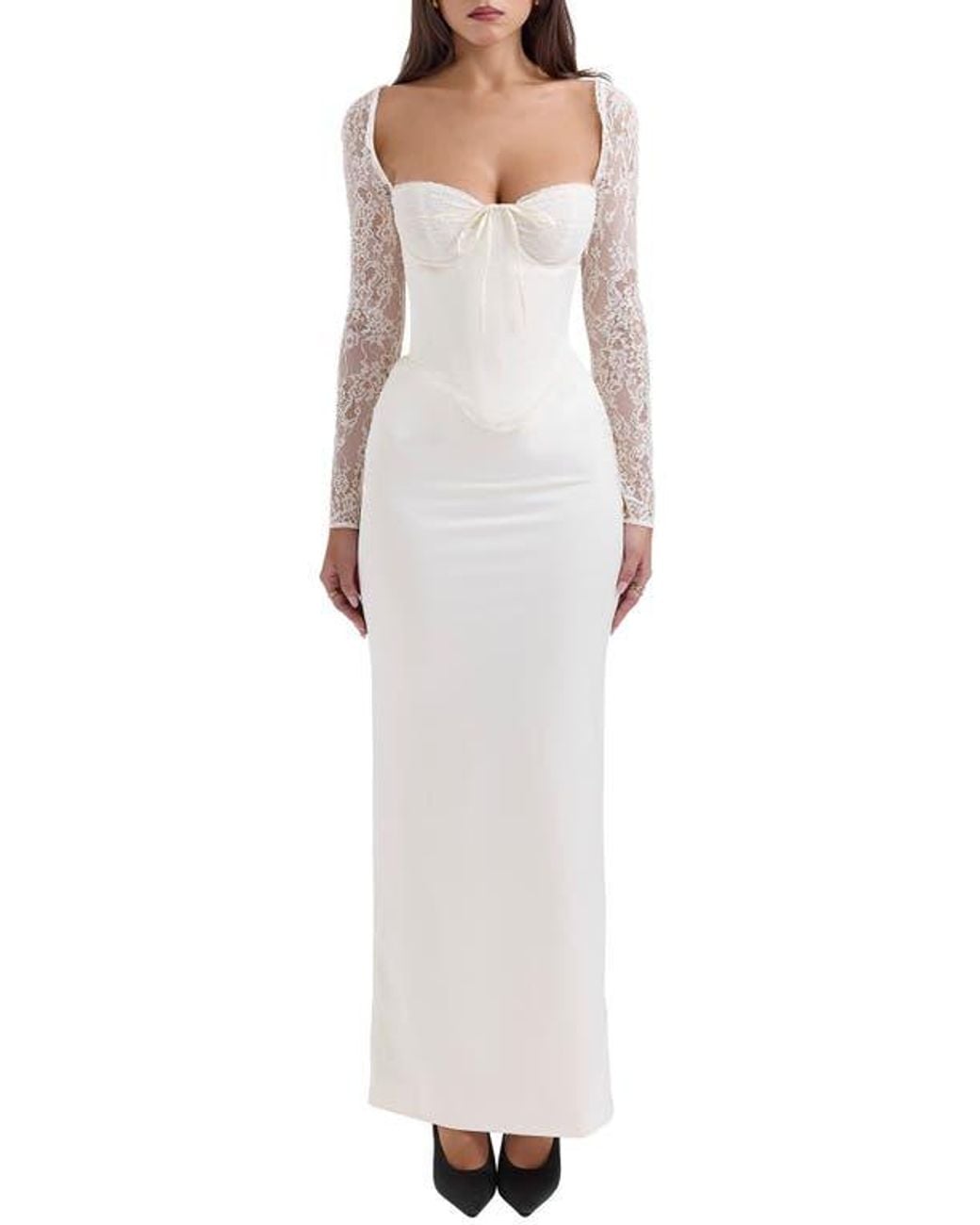 House Of Cb Perdi Corset Bodice Long Sleeve Gown in White | Lyst