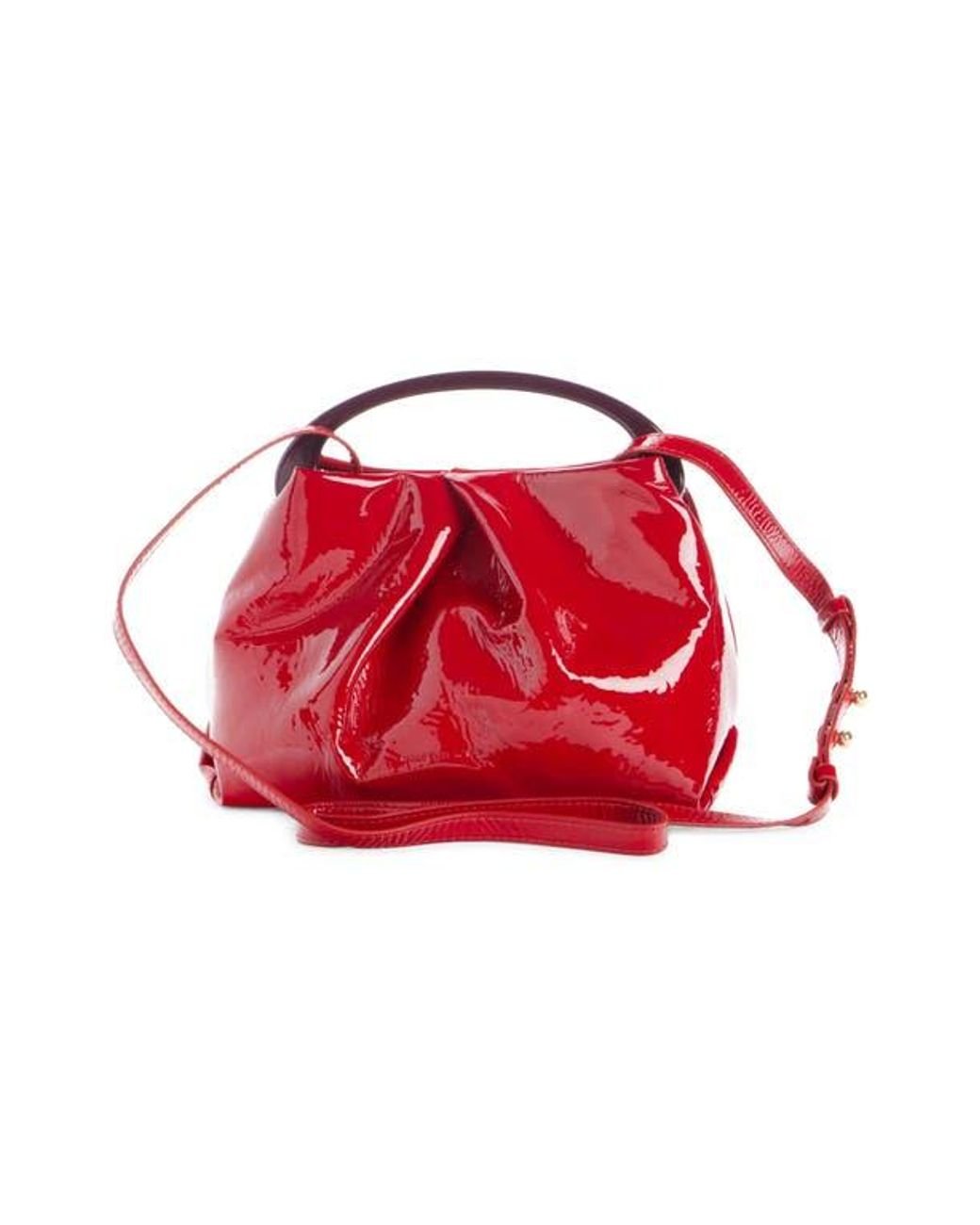Dries Van Noten Folded Patent Leather Top Handle Bag in Red