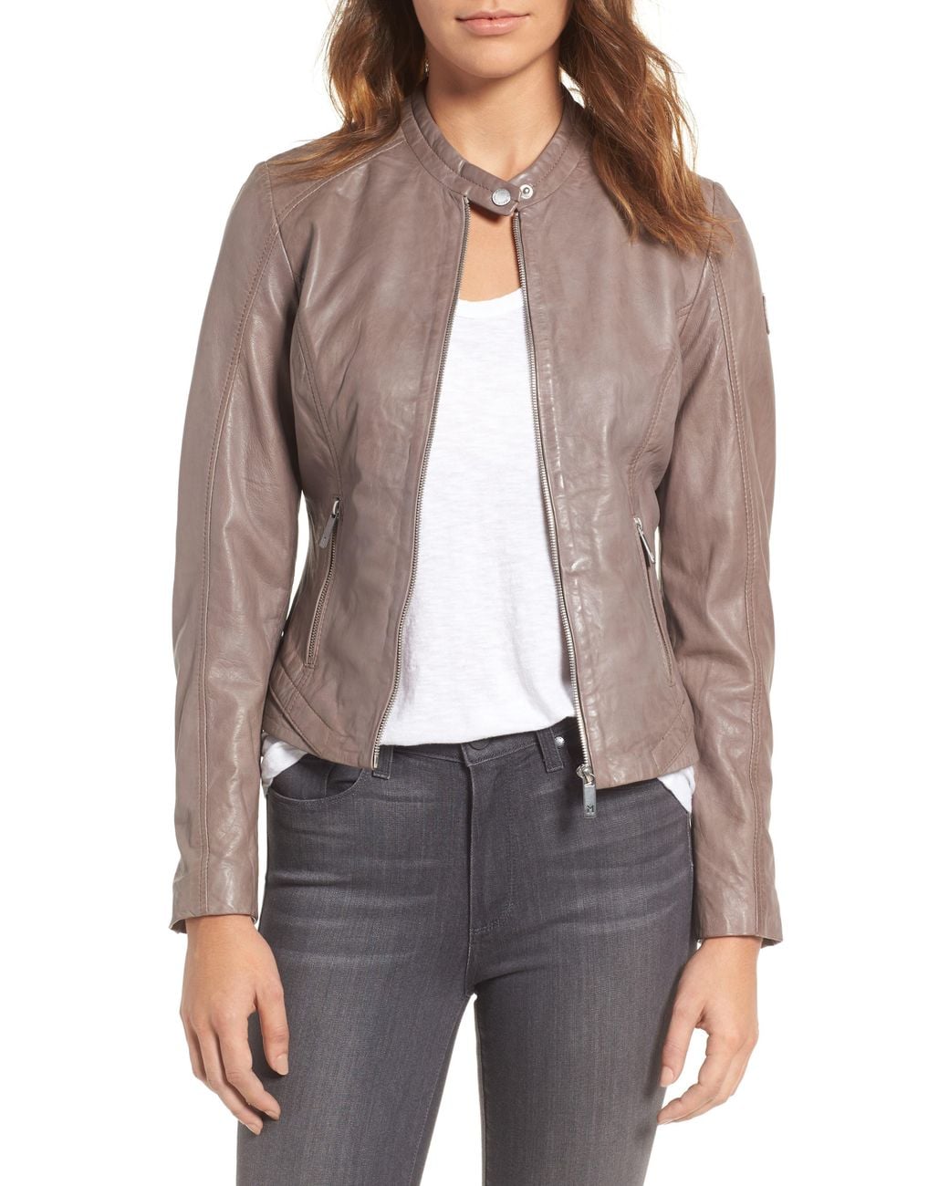 Mauritius Brown Leather Lambskin Leather Moto Jacket