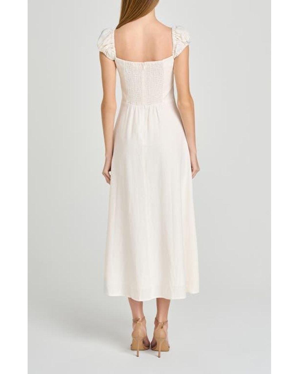 Wayf Carina Cap Sleeve Linen Blend Maxi Dress in White | Lyst