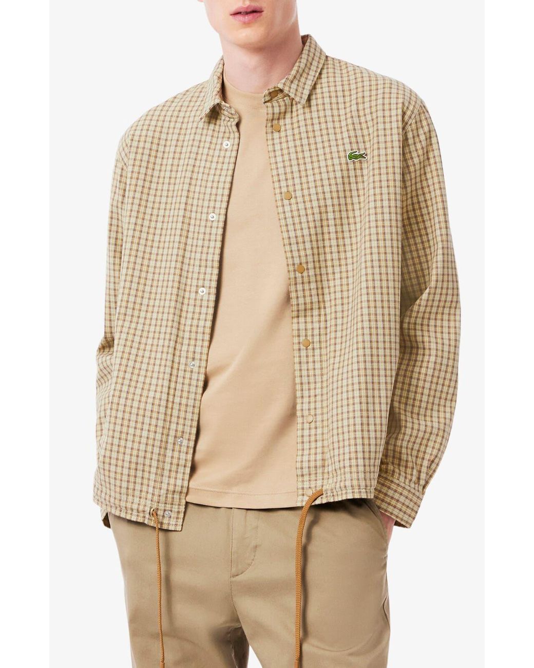 Lacoste Natural Oversize Drawstring Hem Snap Front Overshirt for men