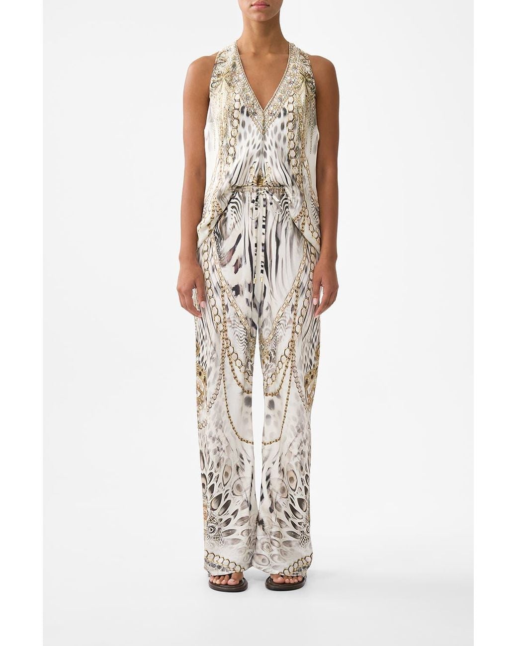 Camilla Metallic Bias Cut Drawstring Pant