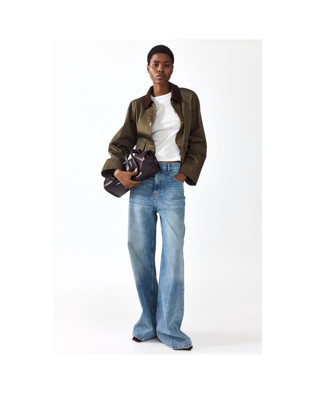 H&M Green Jacket With Corduroy Collar