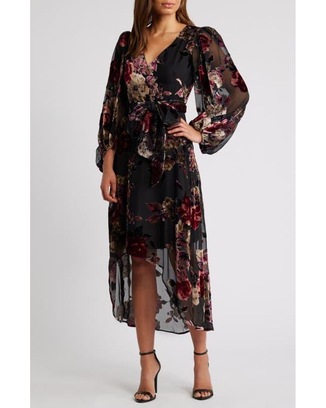 Eliza J Floral Burnout Long Sleeve High Low Cocktail Dress in Black Lyst