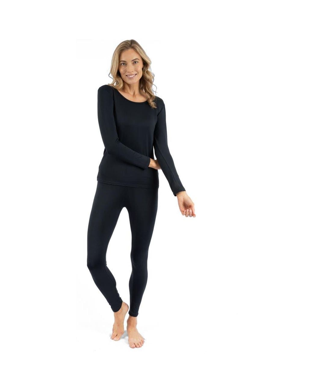 Leveret Blue Two-Piece Thermal Long Sleeve Solid Pajamas