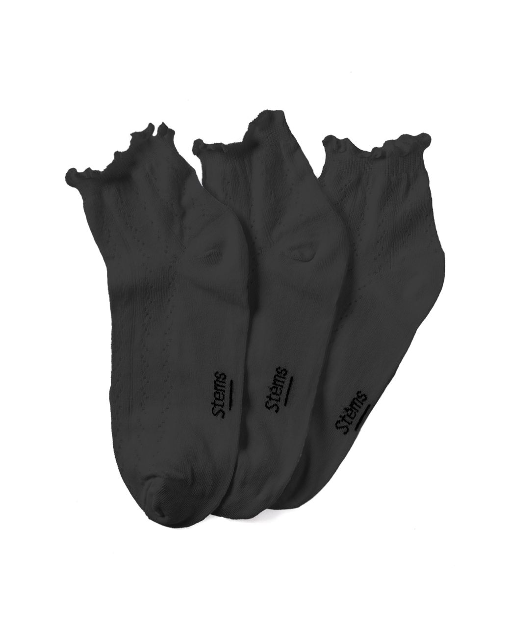 Stems Black Pointelle 3-Pack Ankle Socks