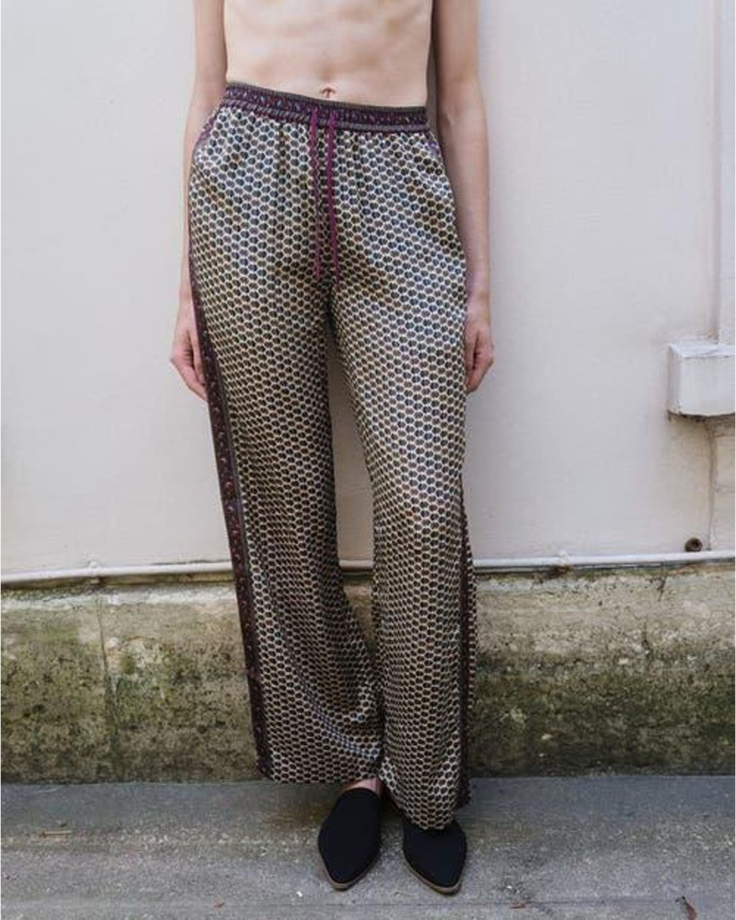 Monzlapur Brown Embossed Botanical Crepe Pant