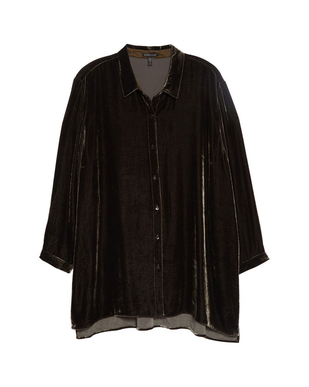 Eileen Fisher Classic Collar Long Velvet Button-up Shirt In Woodland At ...