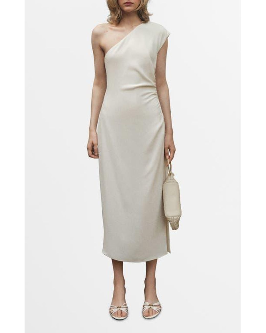 strapless open back dress Sorority One-Shoulder Ruffle Trim Dress White
