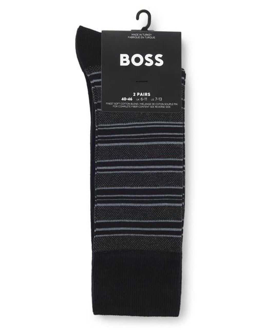 Boss Black Assorted 2-Pack Solid & Stripe Cotton Blend Dress Socks for men