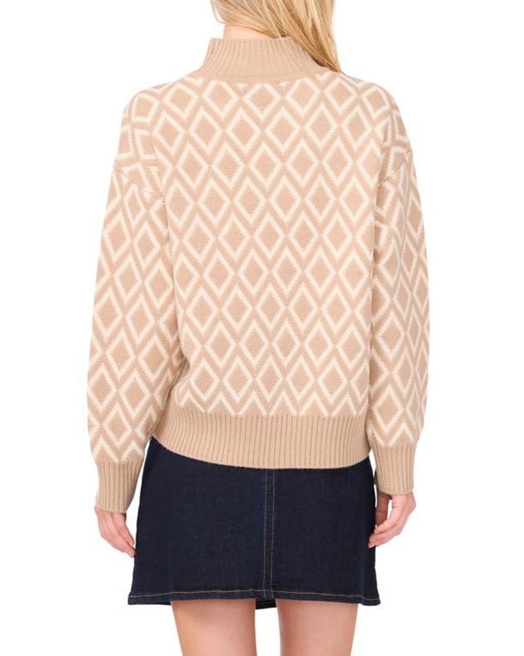 Vince Camuto Blue Diamond Jacquard Turtleneck Sweater