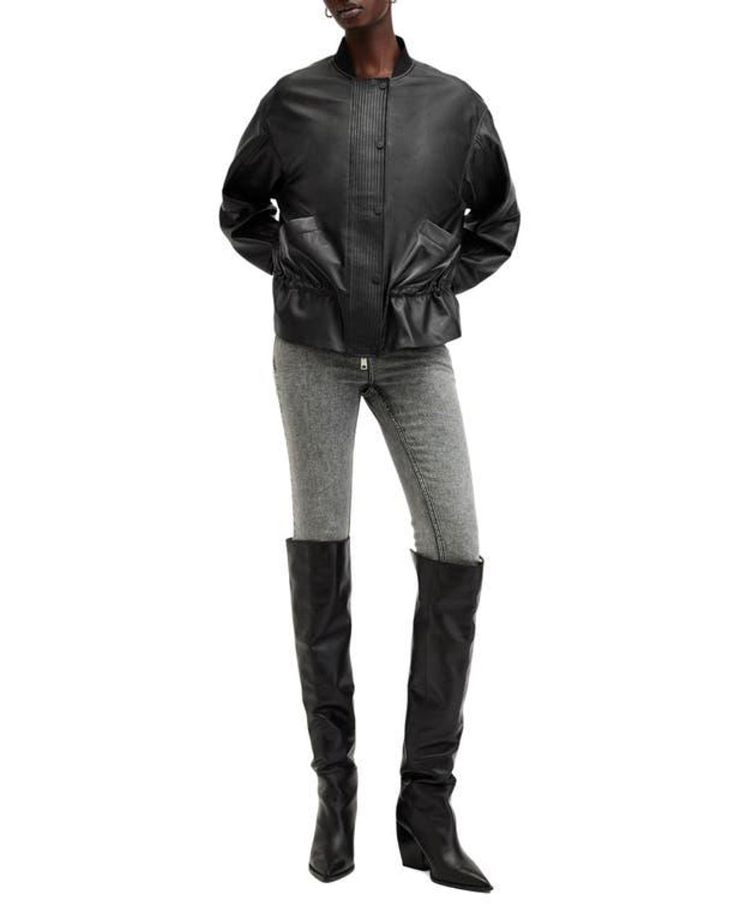 AllSaints Black Sofi Leather Bomber Jacket