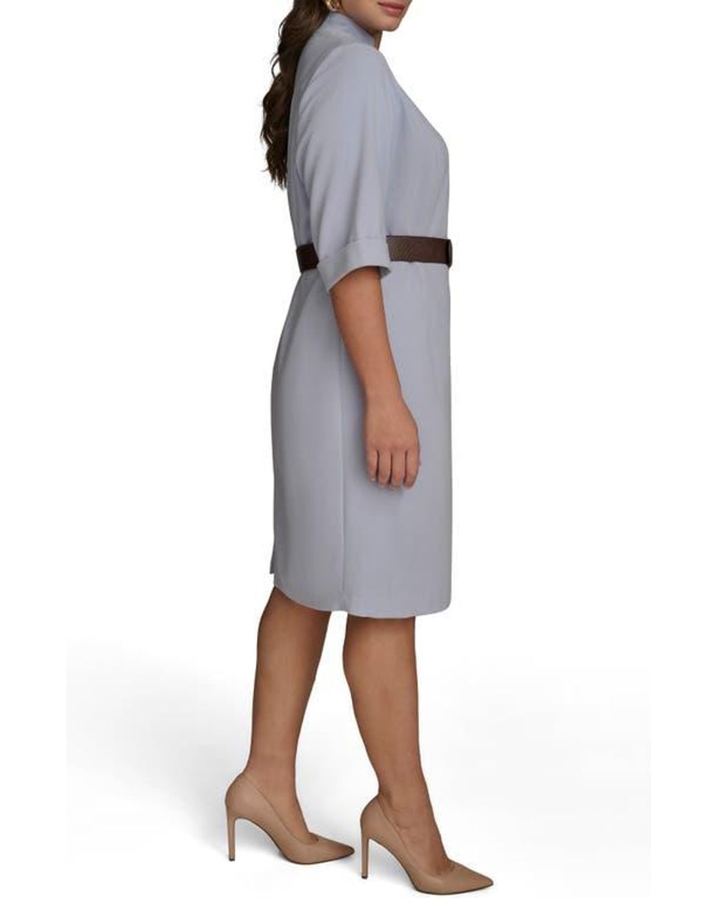 Donna Karan Gray Belted Cady Sheath Dress